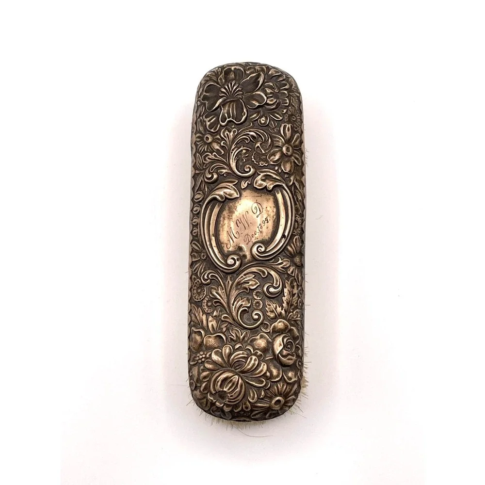 Antique Gorham Sterling Silver Repousse Floral Clothes Brush Engraved 6oz